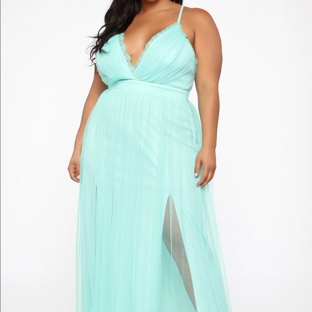 Fashion Nova Passionate Lover Maxi Slit Teal Dress